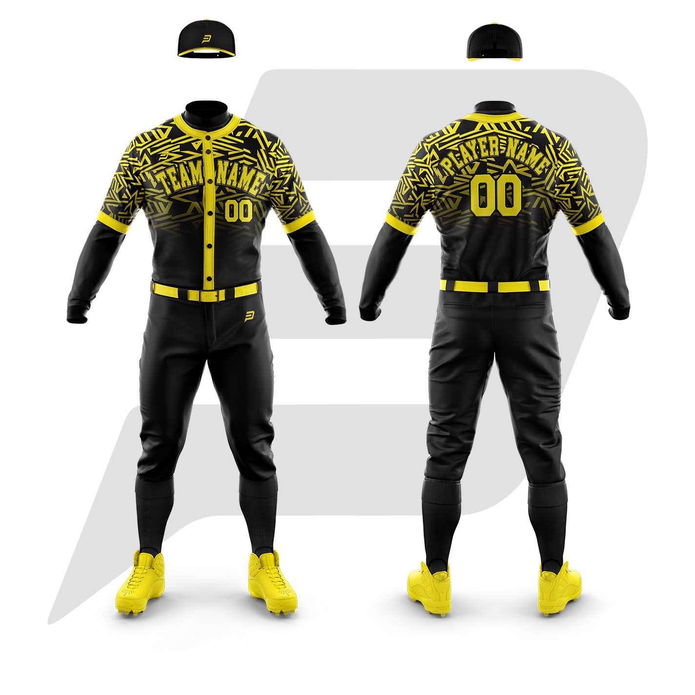 Customize Black Yellow Sublimation Design Baseball Uniform With Custom Team Name & Logo
