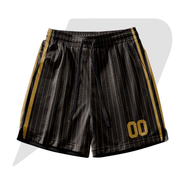 Custom Basketball Throwback Uniform Black Golden Pinstripes & Text with Golden Black Border