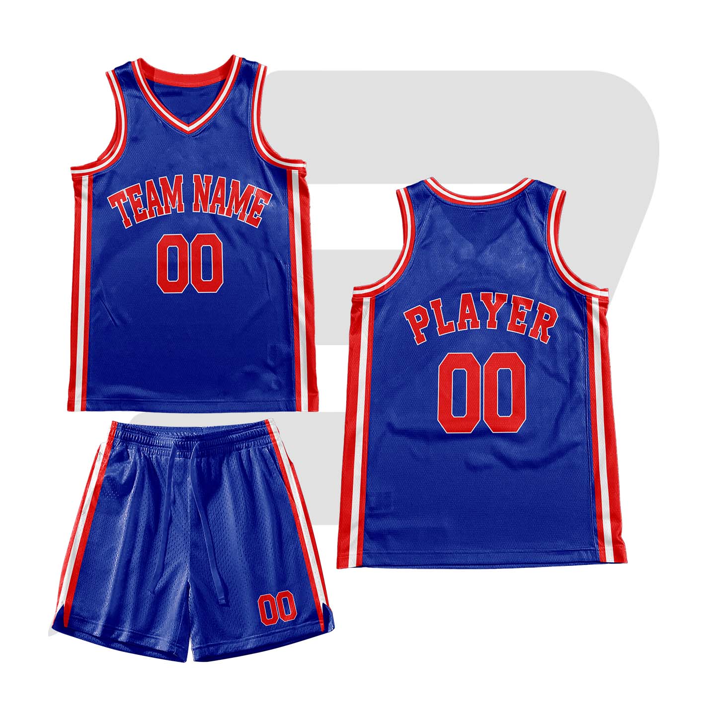 Custom Basketball Throwback Uniform Blue With Red White Text & Border