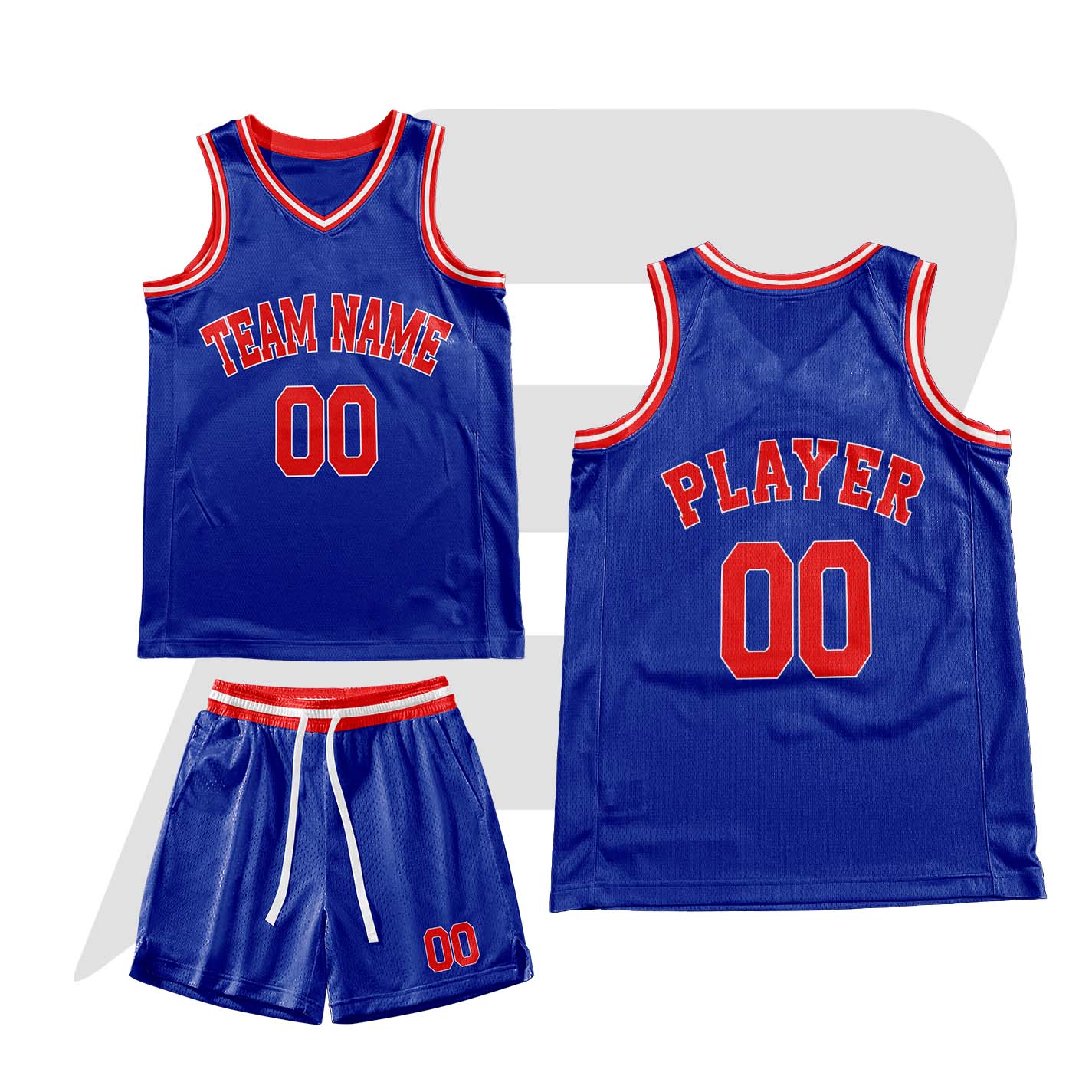 Custom Basketball Throwback Uniform Blue With Red Text Color Plain