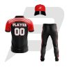 Custom Cricket Uniform Black Red White Stripes Design