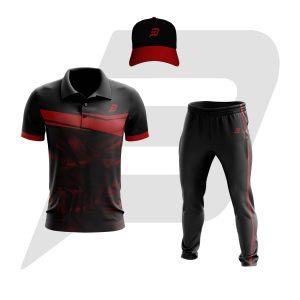 Custom Cricket Uniform Black with Red Panel Design