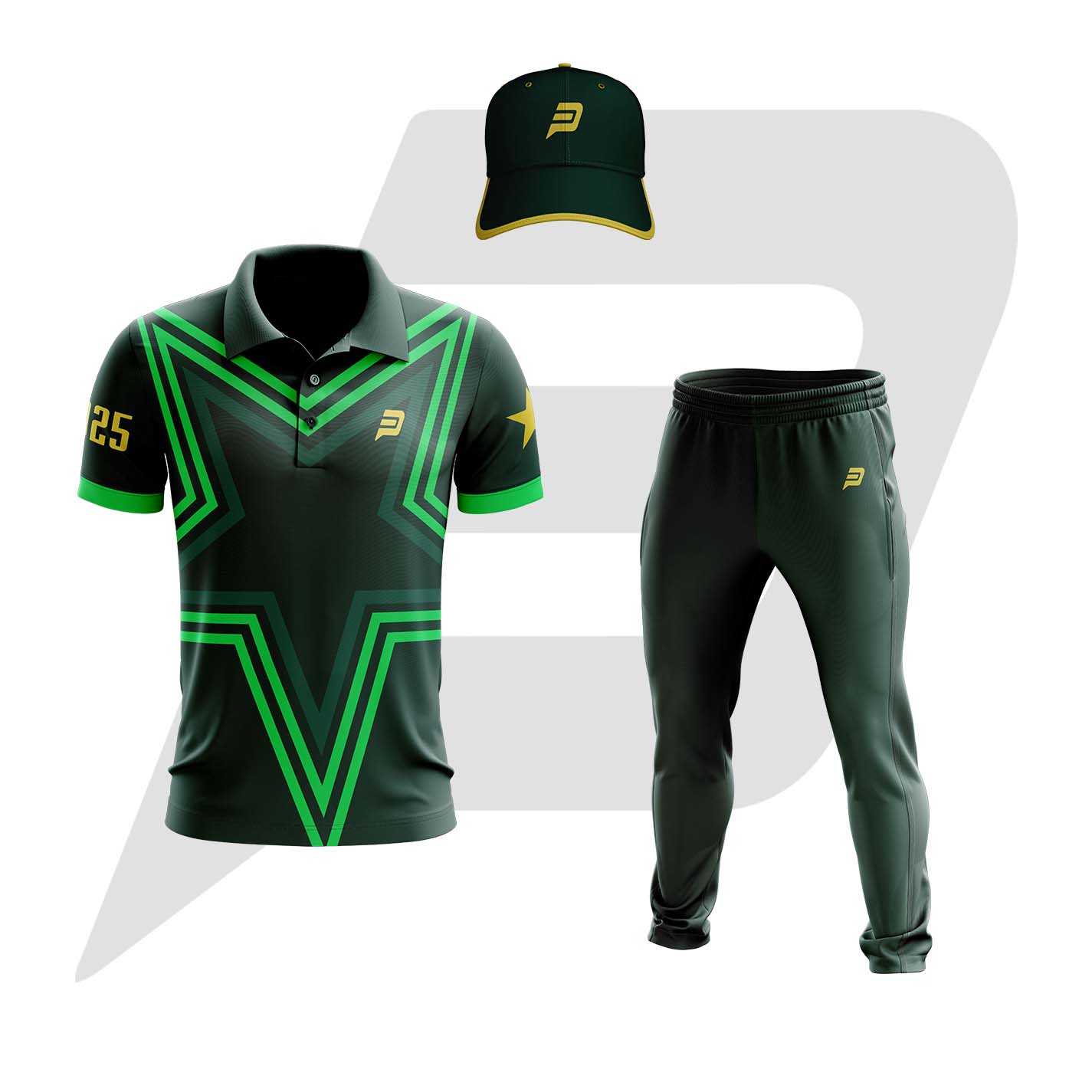 Custom Cricket Uniform Green with Star Design