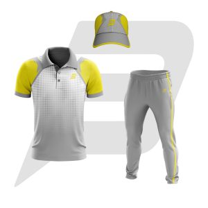 Custom Cricket Uniform Grey Halftone With Yellow Sleeves