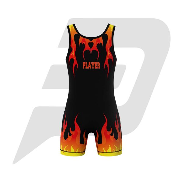 Custom Wrestling Singlet Black Fire Flame Design