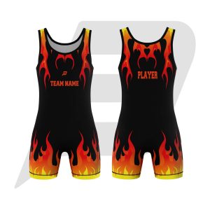 Custom Wrestling Singlet Black Fire Flame Design