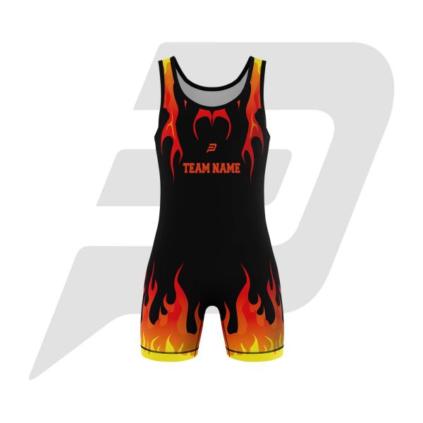 Custom Wrestling Singlet Black Fire Flame Design