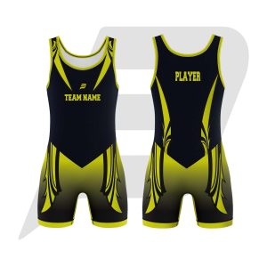 Custom Wrestling Singlet Uniform Black Body Green Design