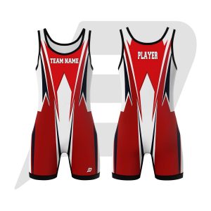 Custom Wrestling Uniform Singlet White Body Red & Black Design