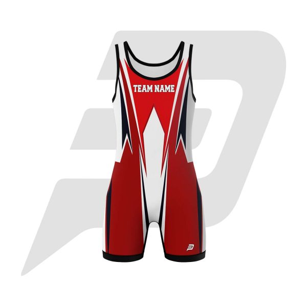 Custom Wrestling Uniform Singlet White Body Red & Black Design