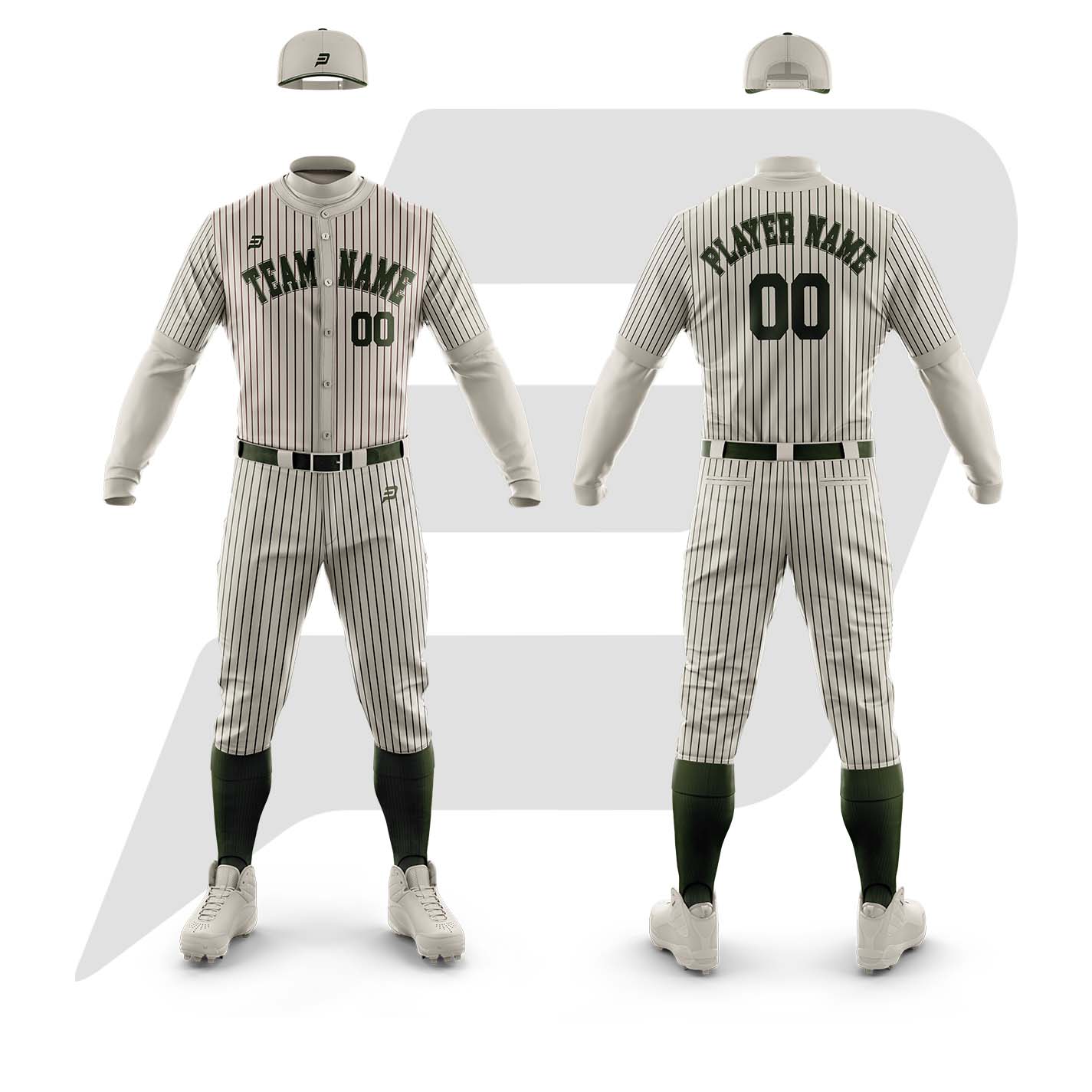 Customize Creamy Pinstripe Green Authentic Baseball Uniform With Custom Team Name & Logo