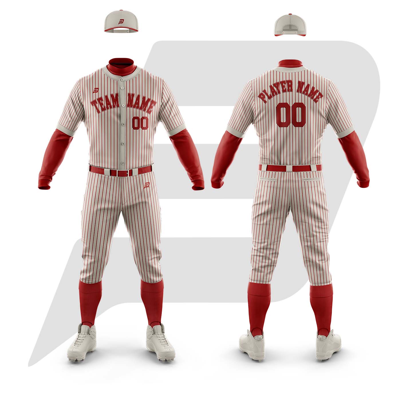 Customize Creamy Pinstripe Red Authentic Baseball Uniform With Custom Team Name & Logo