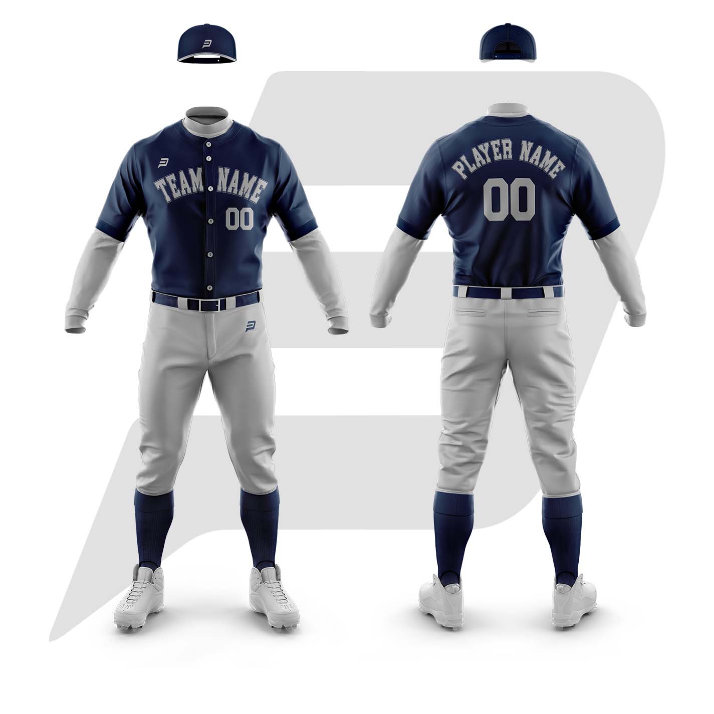 Customize Grey Pant Blue Plain Shirt Baseball Uniform With Custom Team Name & Logo