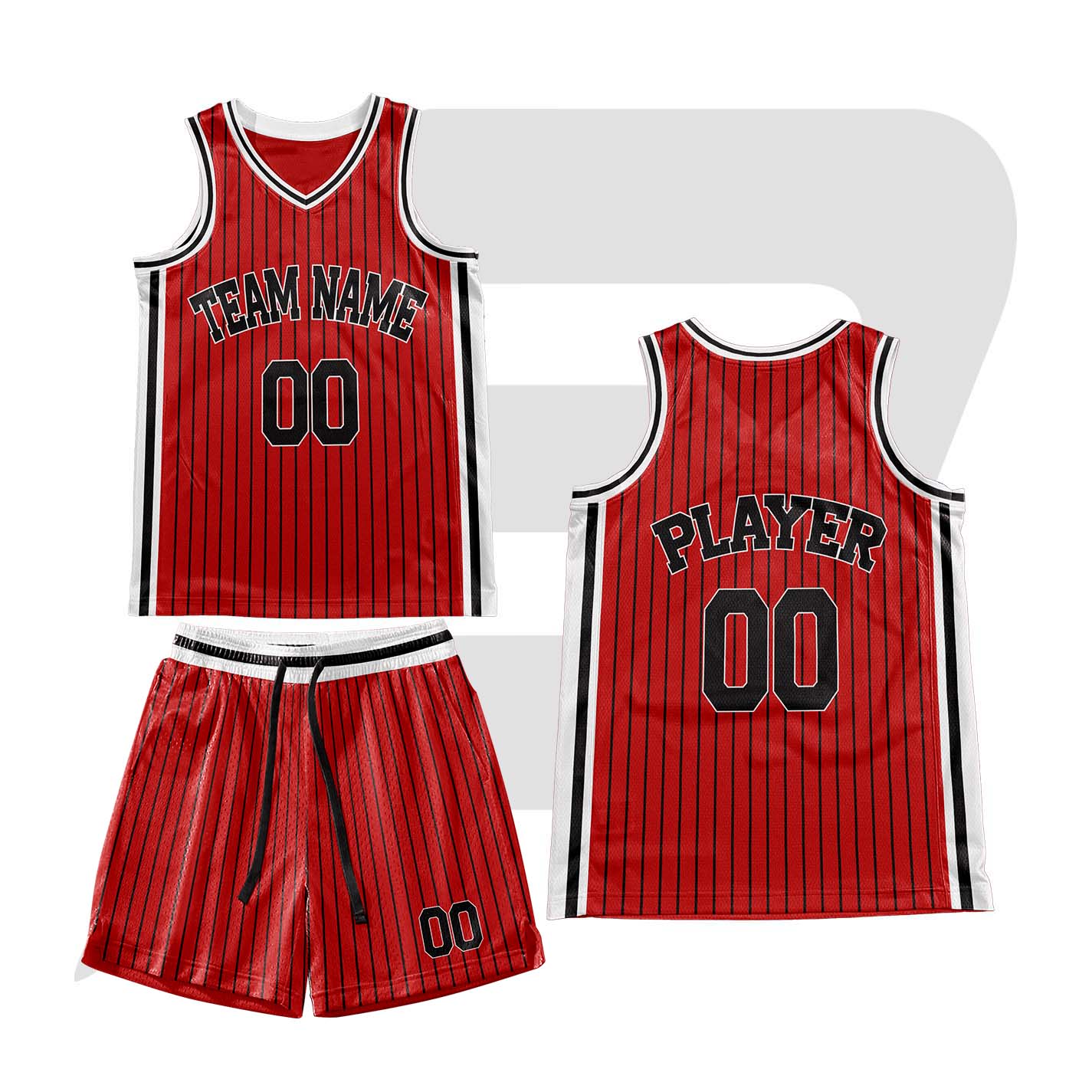 Custom Basketball Throwback Uniform Red Pinstripes With White Black Border