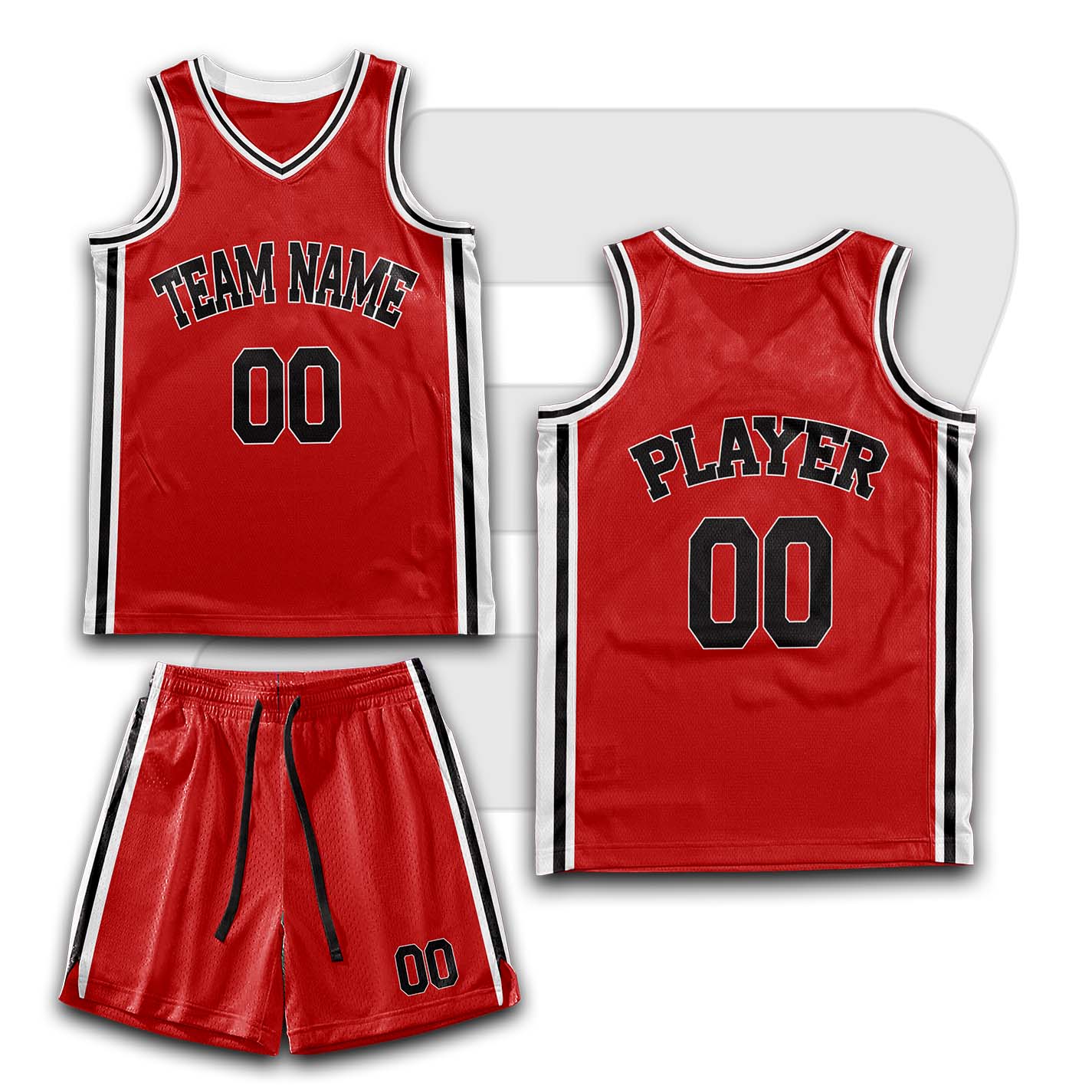 Custom Basketball Throwback Uniform Red Plain With White Black Border