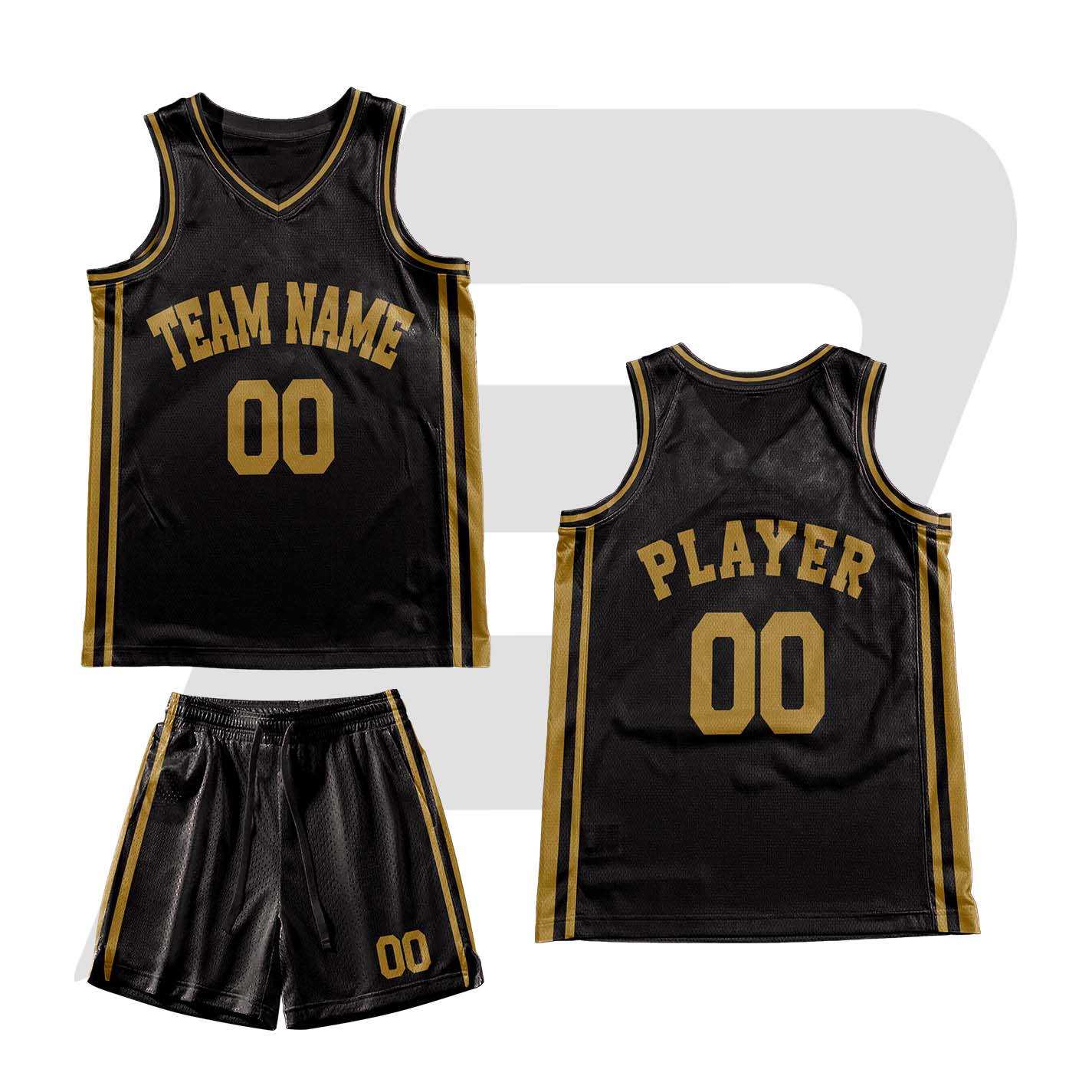 Custom Basketball Throwback Uniform Black With Golden Text  Golden Black Border