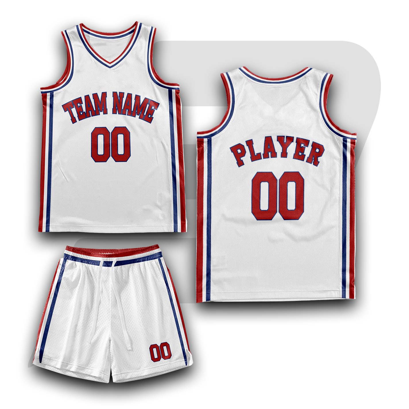 Custom Basketball Throwback Uniform White Color Plain With Red & Blue Border
