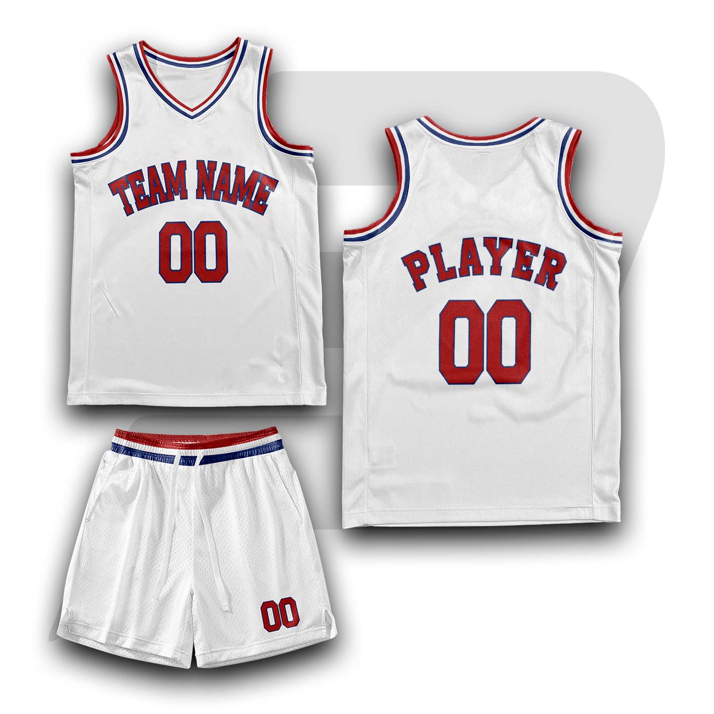 Custom Basketball Throwback Uniform White Color Plain With Red & Blue Collar