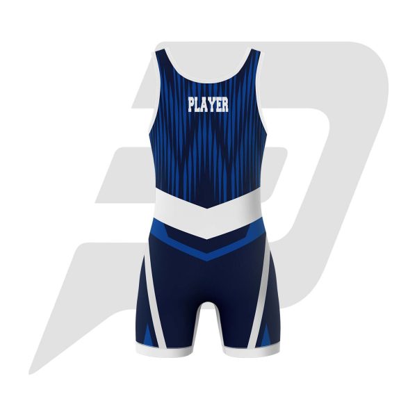 Custom Wrestling Uniform Singlet Blue Body With Sublimation Pattern Design