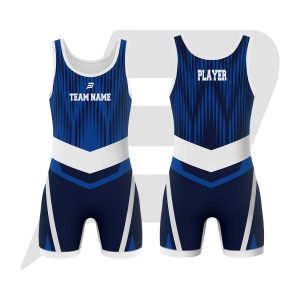 Custom Wrestling Uniform Singlet Blue Body With Sublimation Pattern Design