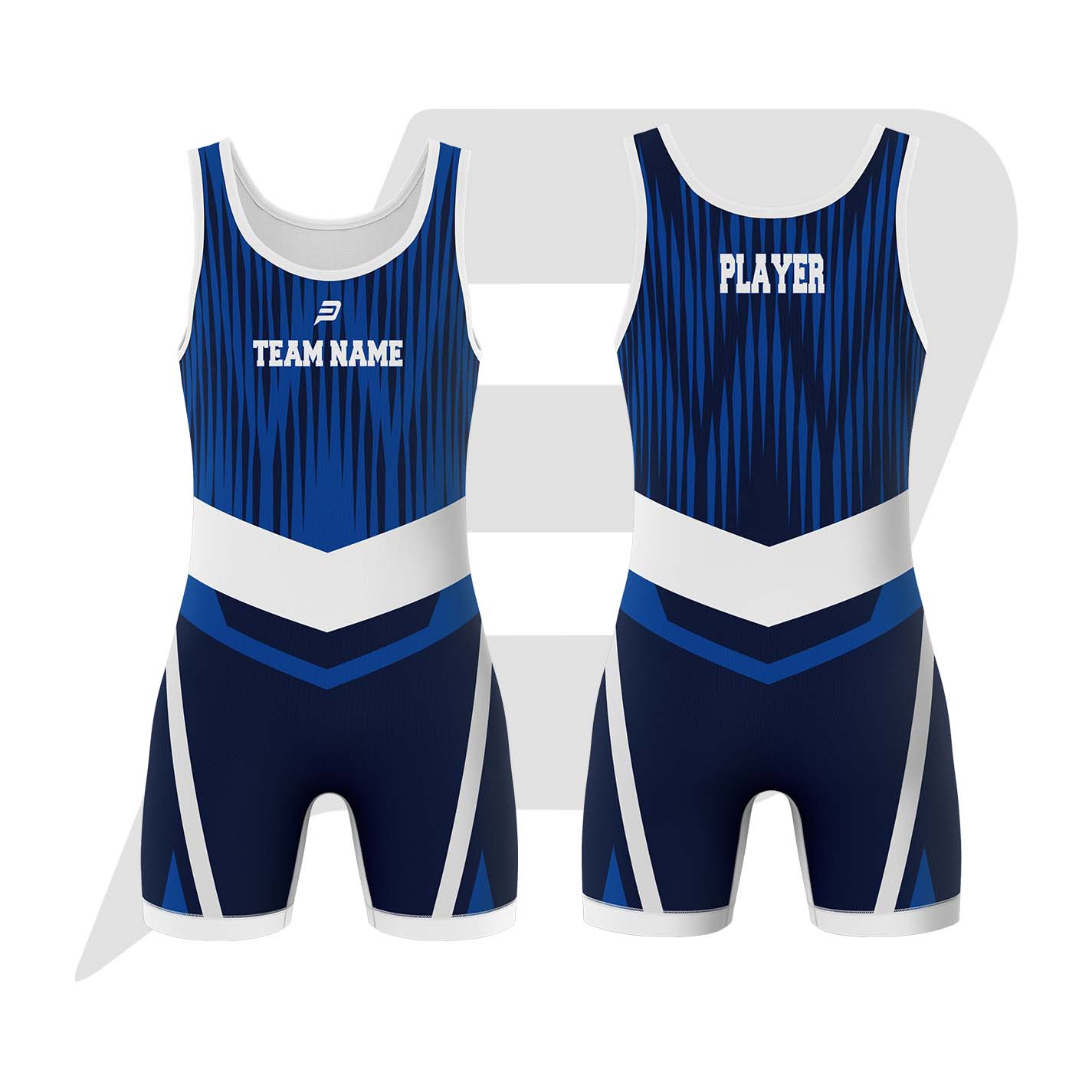 Custom Wrestling Uniform Singlet Blue Body With Sublimation Pattern Design