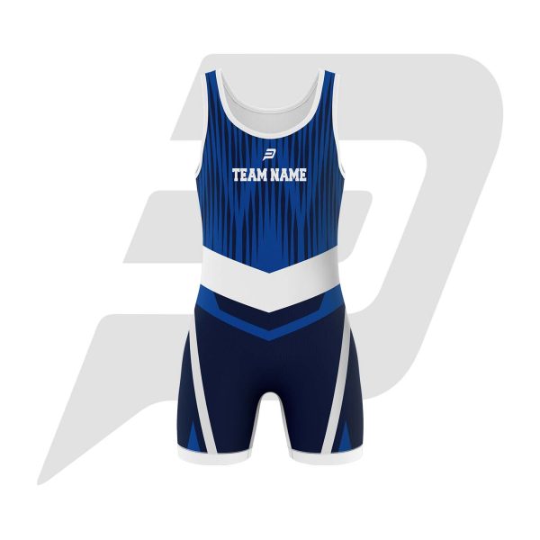 Custom Wrestling Uniform Singlet Blue Body With Sublimation Pattern Design