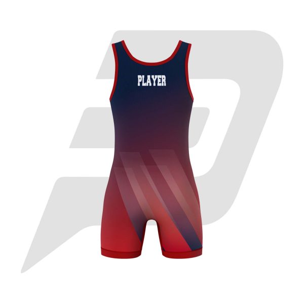 Custom Wrestling Singlet Red Blue Line Pattern Design