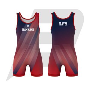 Custom Wrestling Singlet Red Blue Line Pattern Design