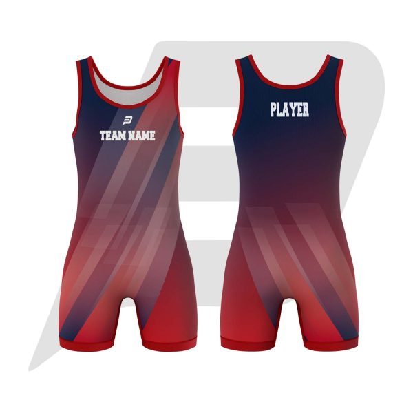 Custom Wrestling Singlet Red Blue Line Pattern Design