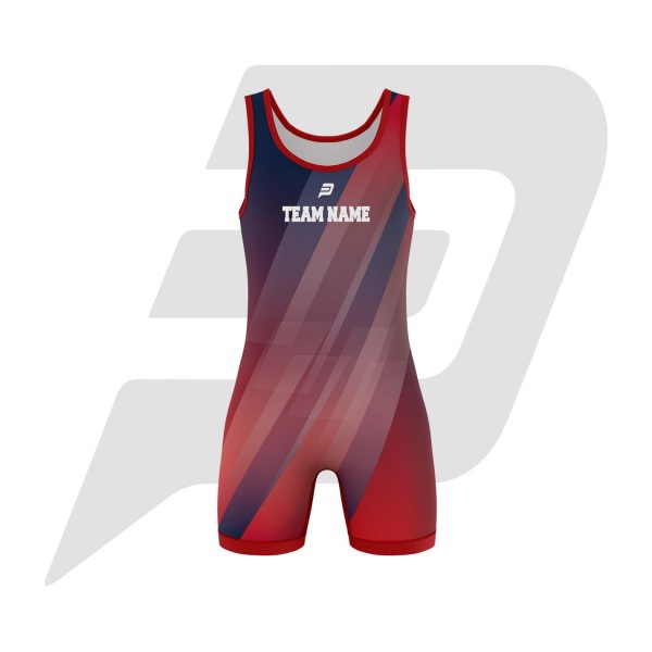 Custom Wrestling Singlet Red Blue Line Pattern Design