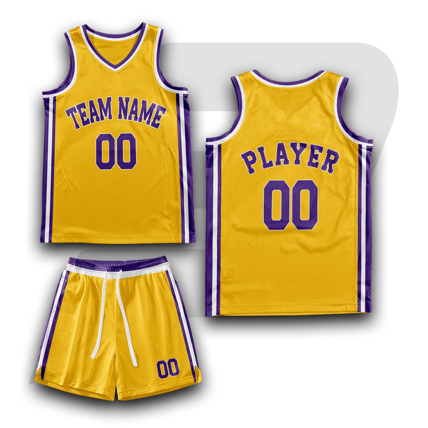 Custom Basketball Throwback Uniform Yellow Color Plain With White Purple Collar & Border
