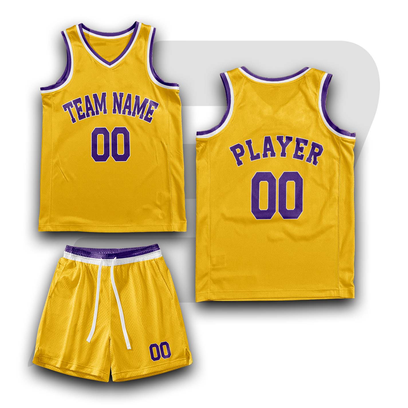 Custom Basketball Throwback Uniform Yellow Color Plain With White Purple Collar