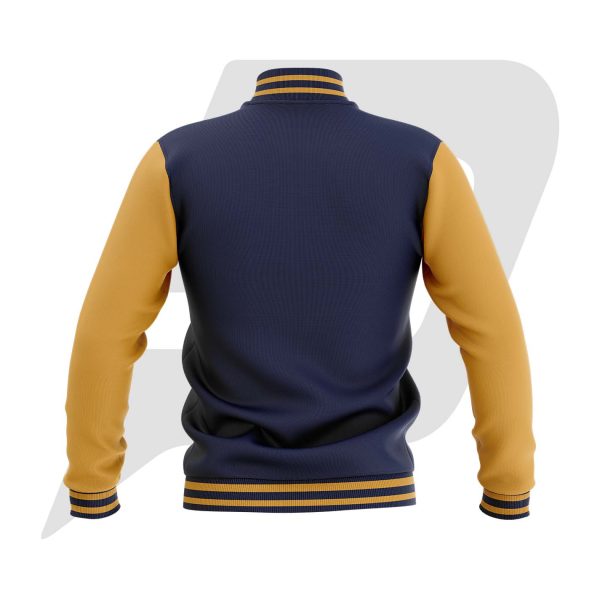 Custom Bomber Varsity Jacket Blue Body & Orange Sleeves with custom Logo