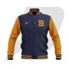 Custom Bomber Varsity Jacket Blue Body & Orange Sleeves with custom Logo