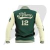 Custom Bomber Varsity Jacket Green Body & Off White Sleeves with custom Logo, Letter & Player & Team Name