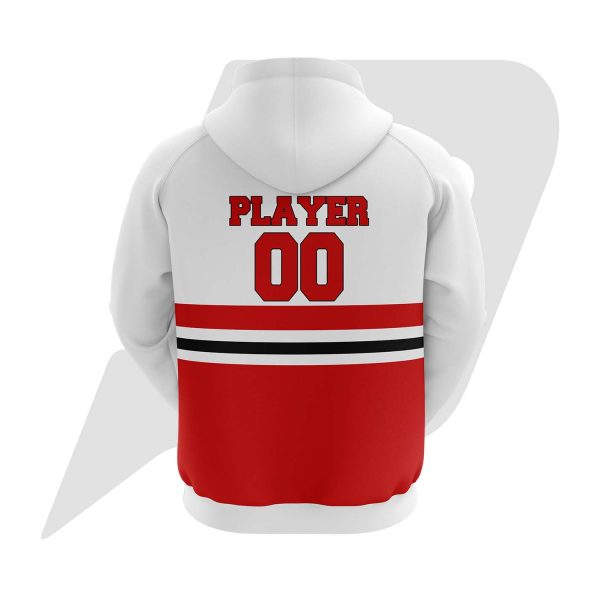 Custom Hoodie White Body with Red Black Stripes Design