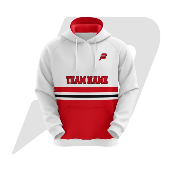 Custom Hoodie White Body with Red Black Stripes Design