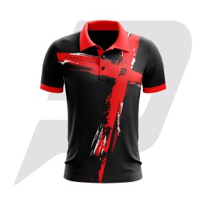 Custom Polo T-Shirt Half Sleeves Black Body with Red & White Design