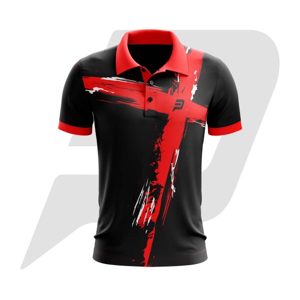 Custom Polo T-Shirt Half Sleeves Black Body with Red & White Design