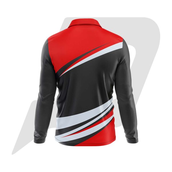 Custom Polo T Shirt Full Sleeves Black Body Red & White Sublimation Design