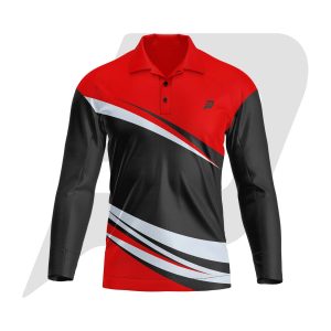 Custom Polo T Shirt Full Sleeves Black Body Red & White Sublimation Design