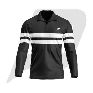 Custom Polo T Shirt Full Sleeves Black with White Stripes