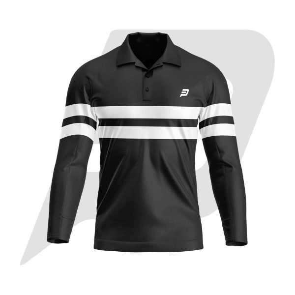 Custom Polo T Shirt Full Sleeves Black with White Stripes