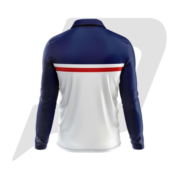 Custom Polo T Shirt Full Sleeves Blue White with Red Stripe