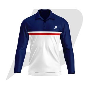 Custom Polo T Shirt Full Sleeves Blue White with Red Stripe