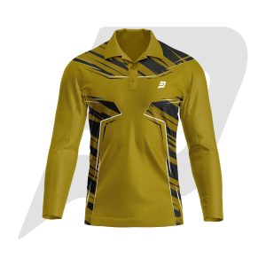 Custom Polo T Shirt Full Sleeves Mustard Body With Black & White Sublimation Design