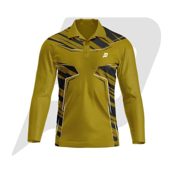 Custom Polo T Shirt Full Sleeves Mustard Body With Black & White Sublimation Design