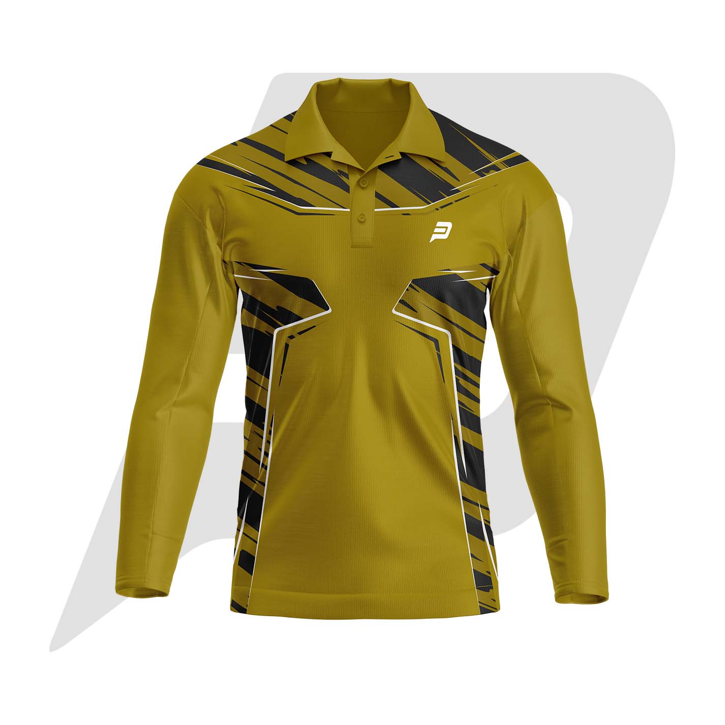 Custom Polo T Shirt Full Sleeves Mustard Body With Black & White Sublimation Design