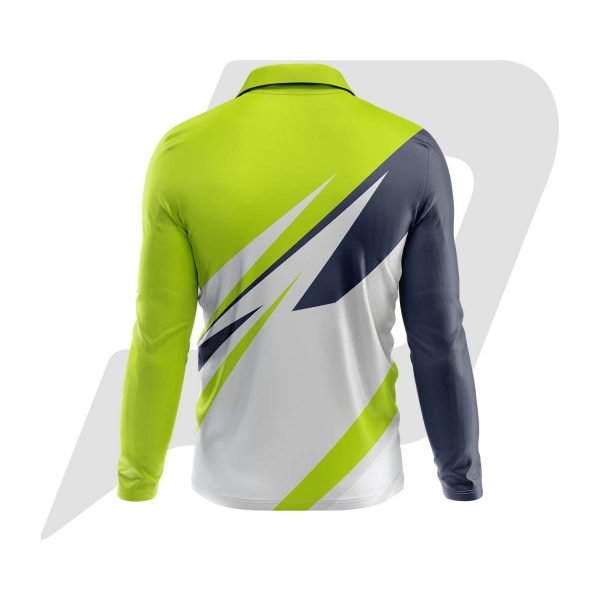 Custom Polo T Shirt Full Sleeves White Body Green & Grey Sublimation Design