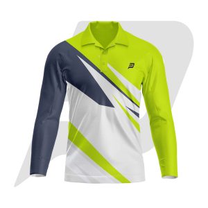 Custom Polo T Shirt Full Sleeves White Body Green & Grey Sublimation Design